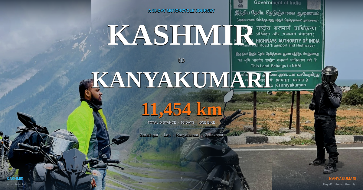 Kashmir to Kanyakumari Bike Trip: 11,454 km in 53 Days